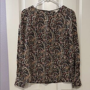 J. Crew Black and Cream Paisley Blouse